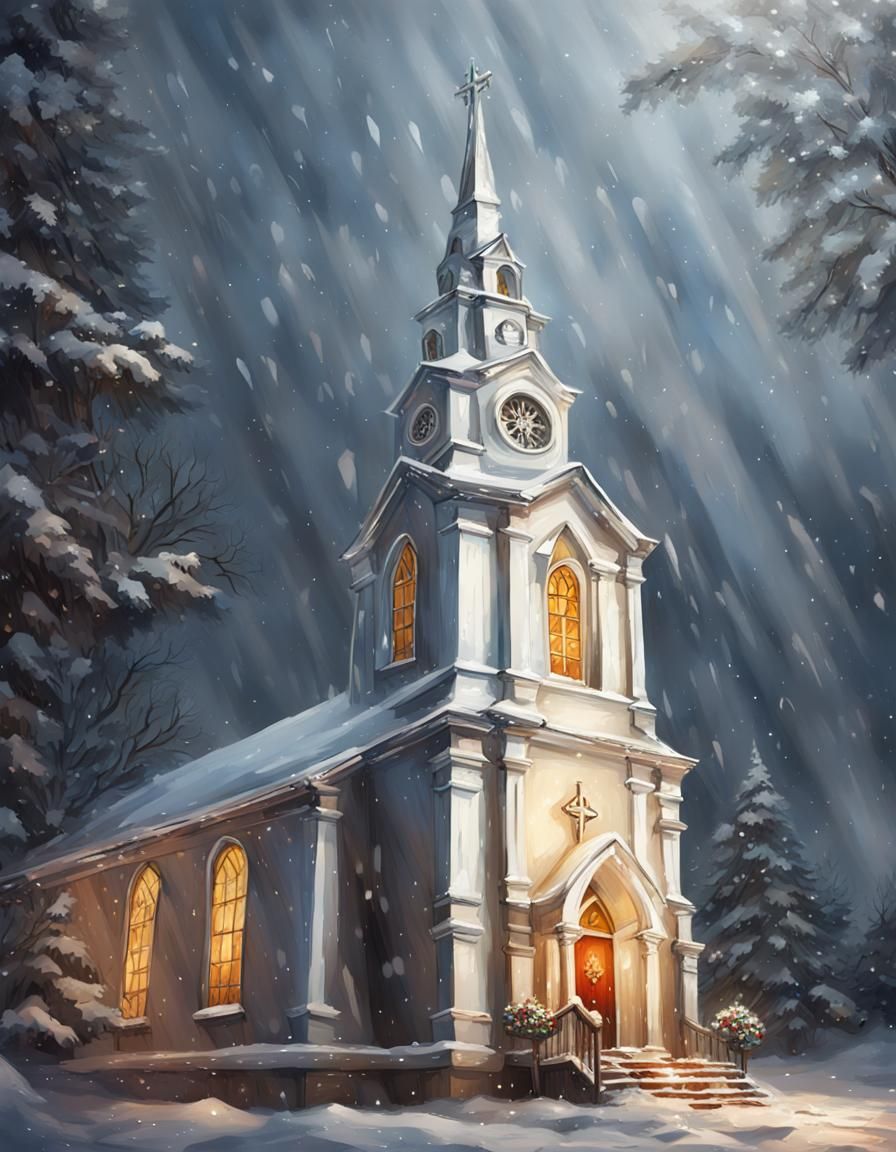 Silver Bells Christmas: Hyperrealistic Church Portrait