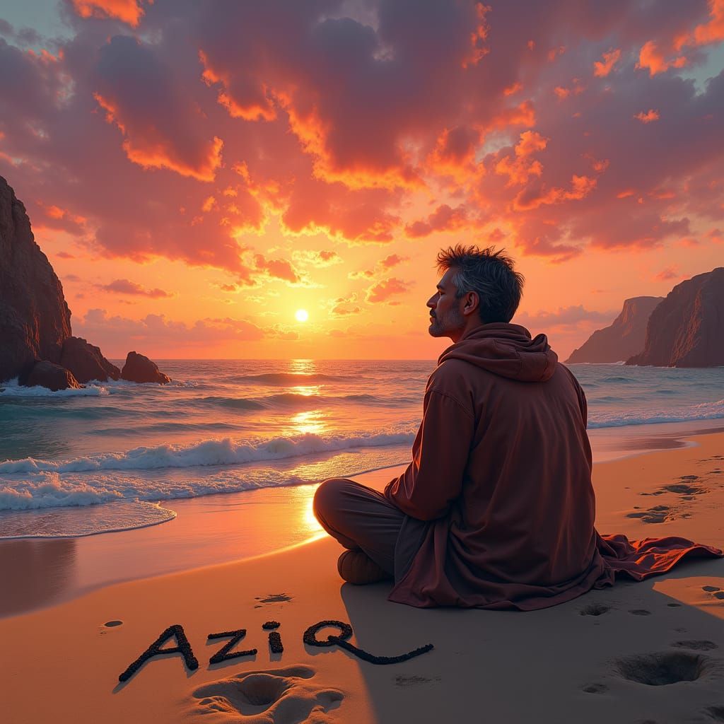 Golden Sunset Contemplation on a Tranquil Beach