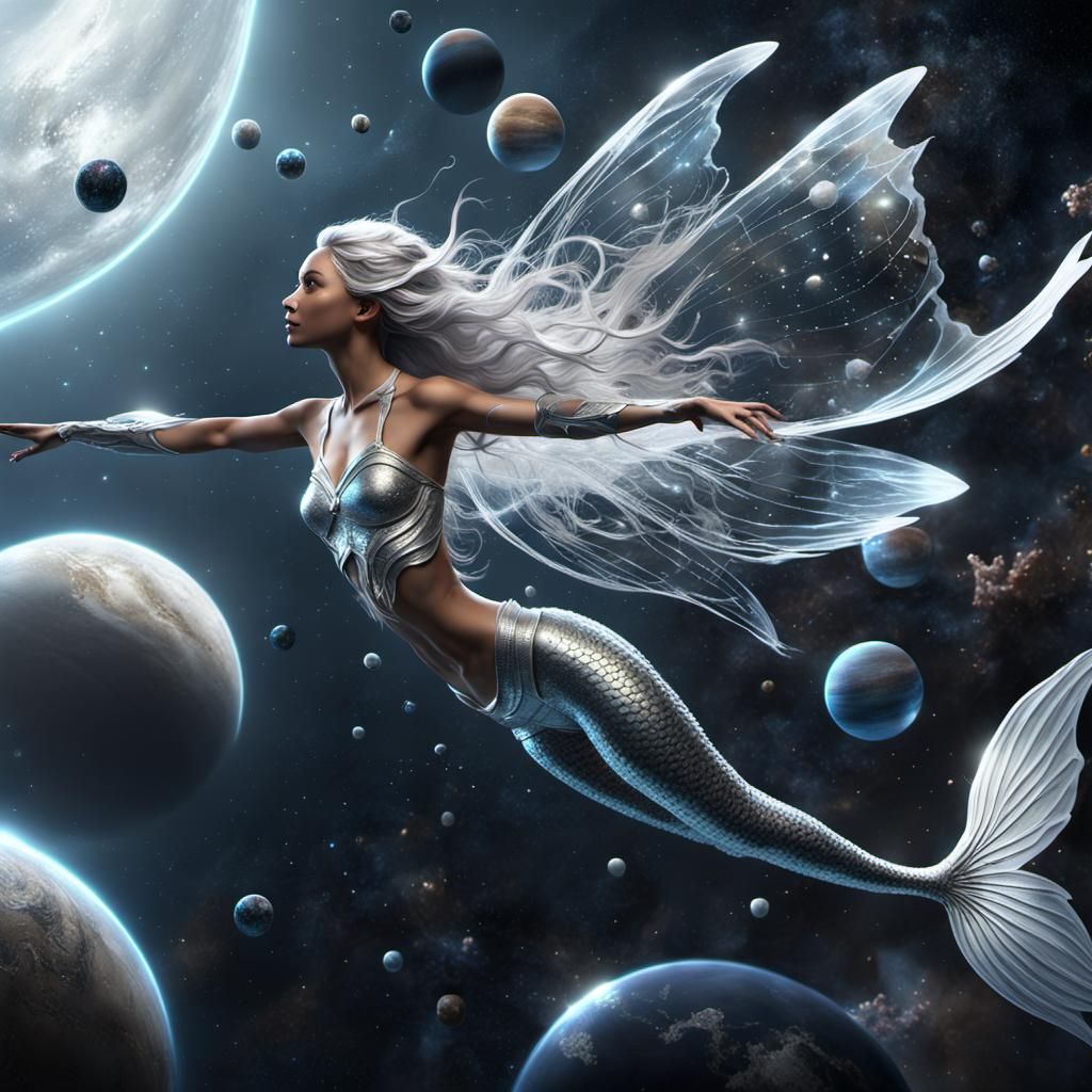 a silver and white mermaid