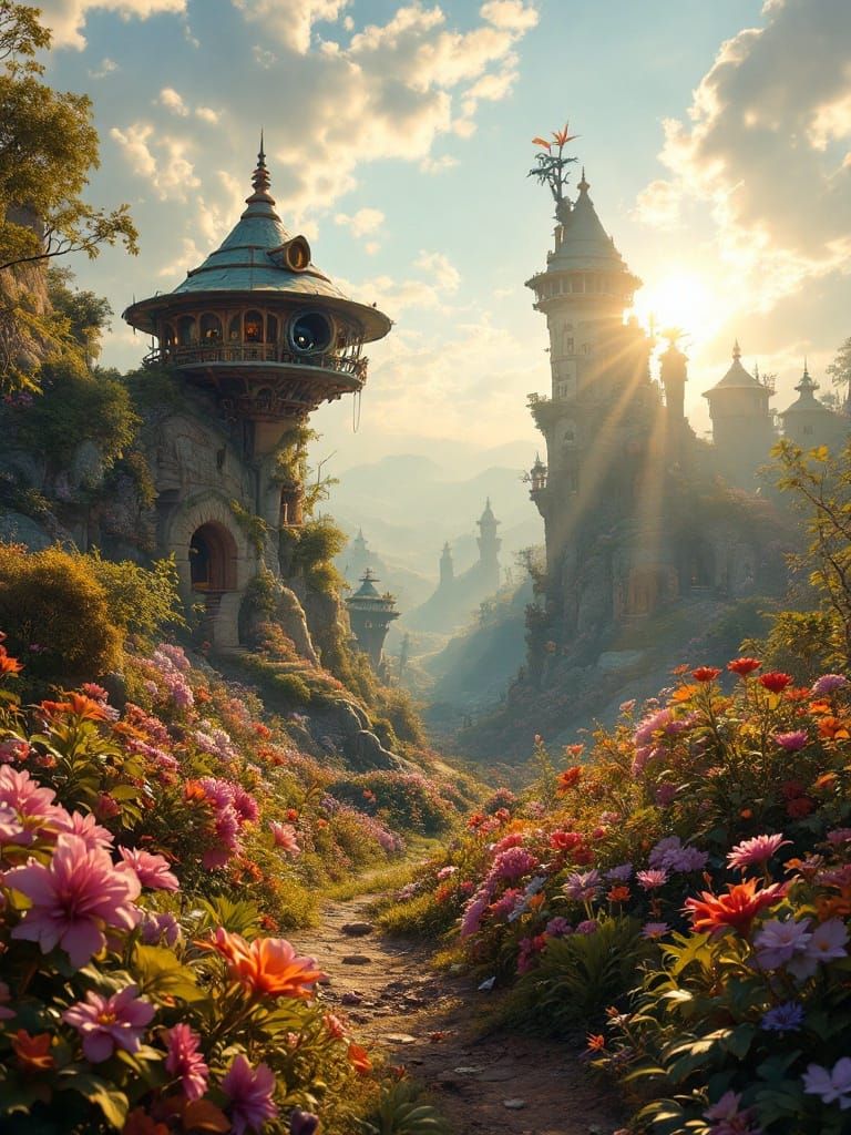 Grotesque Anthropomorphic Creature in Florid Landscape