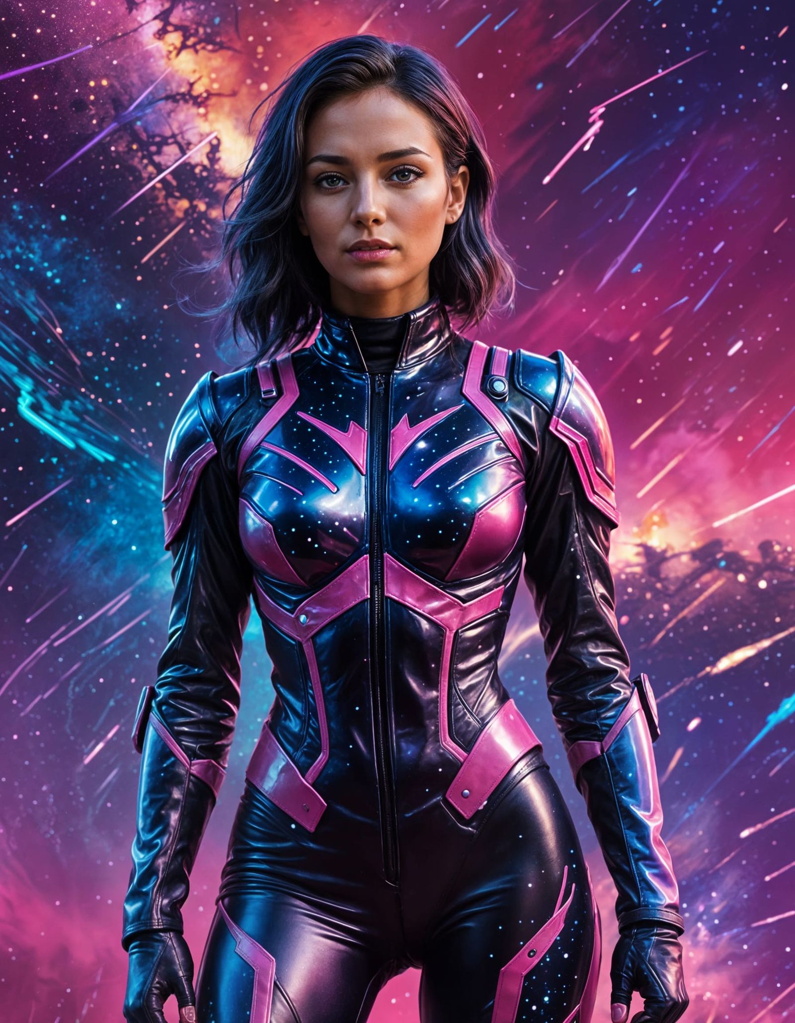 Galaxy Ranger in Leather Suit on Pink Background