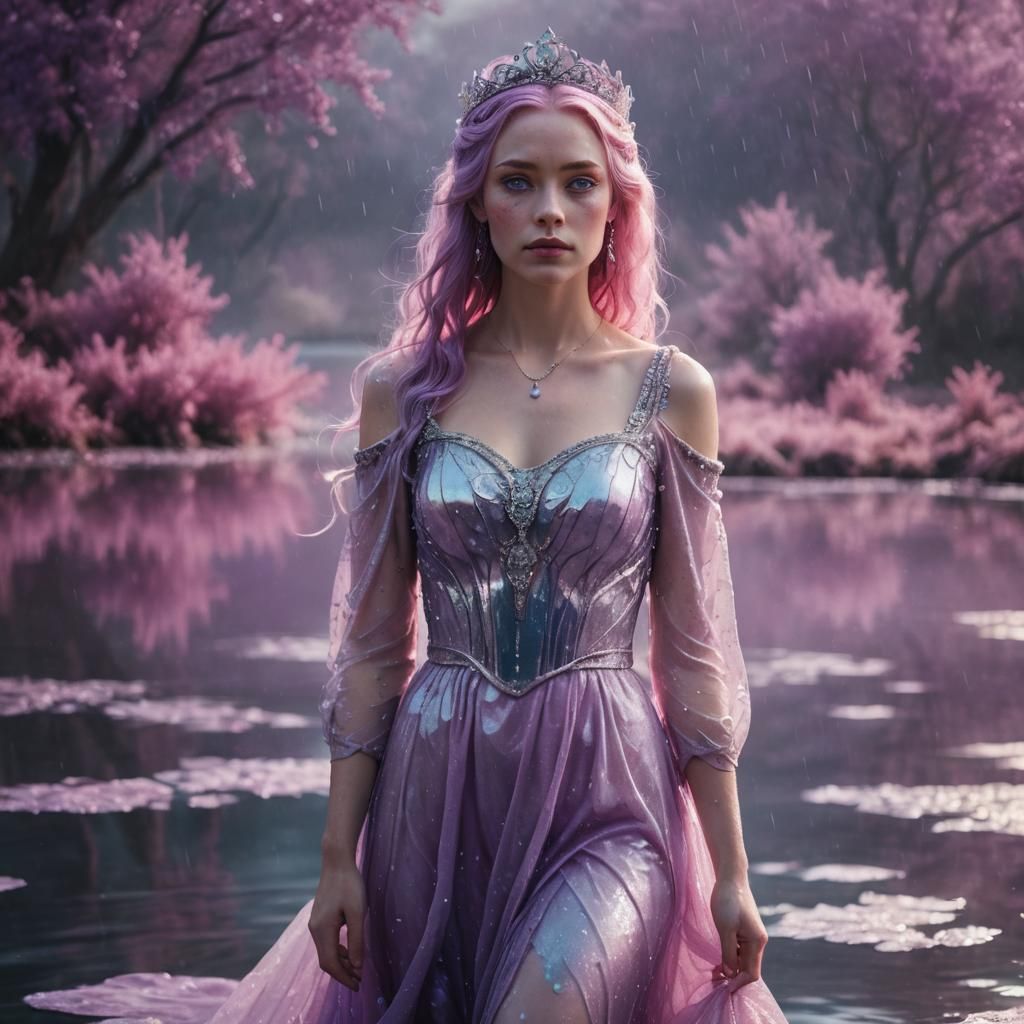 Girl with Tiara in Purple Lake: Fantasy Concept Art