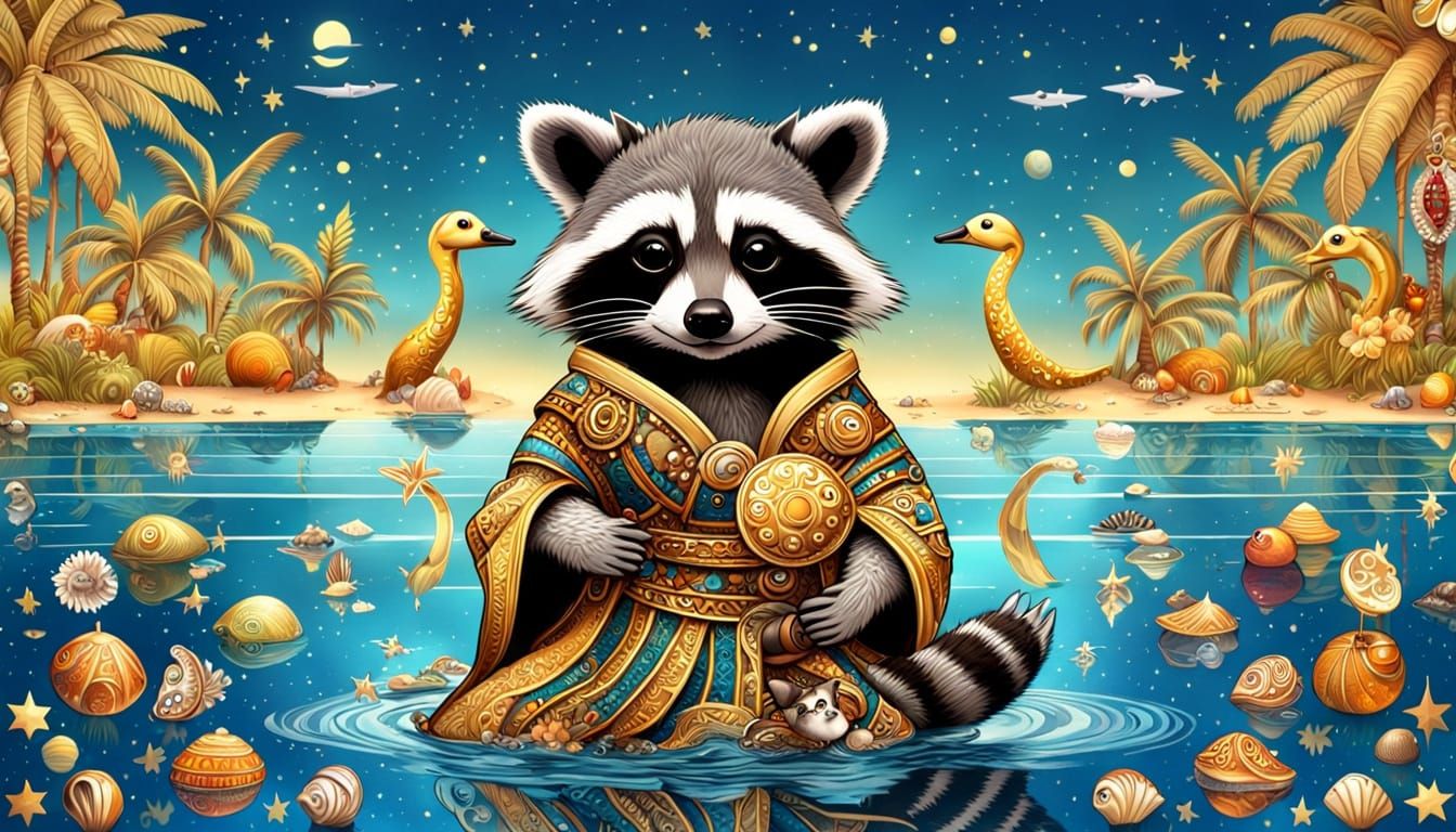 Gilded Raccoon Enjoys Beachside Abundance