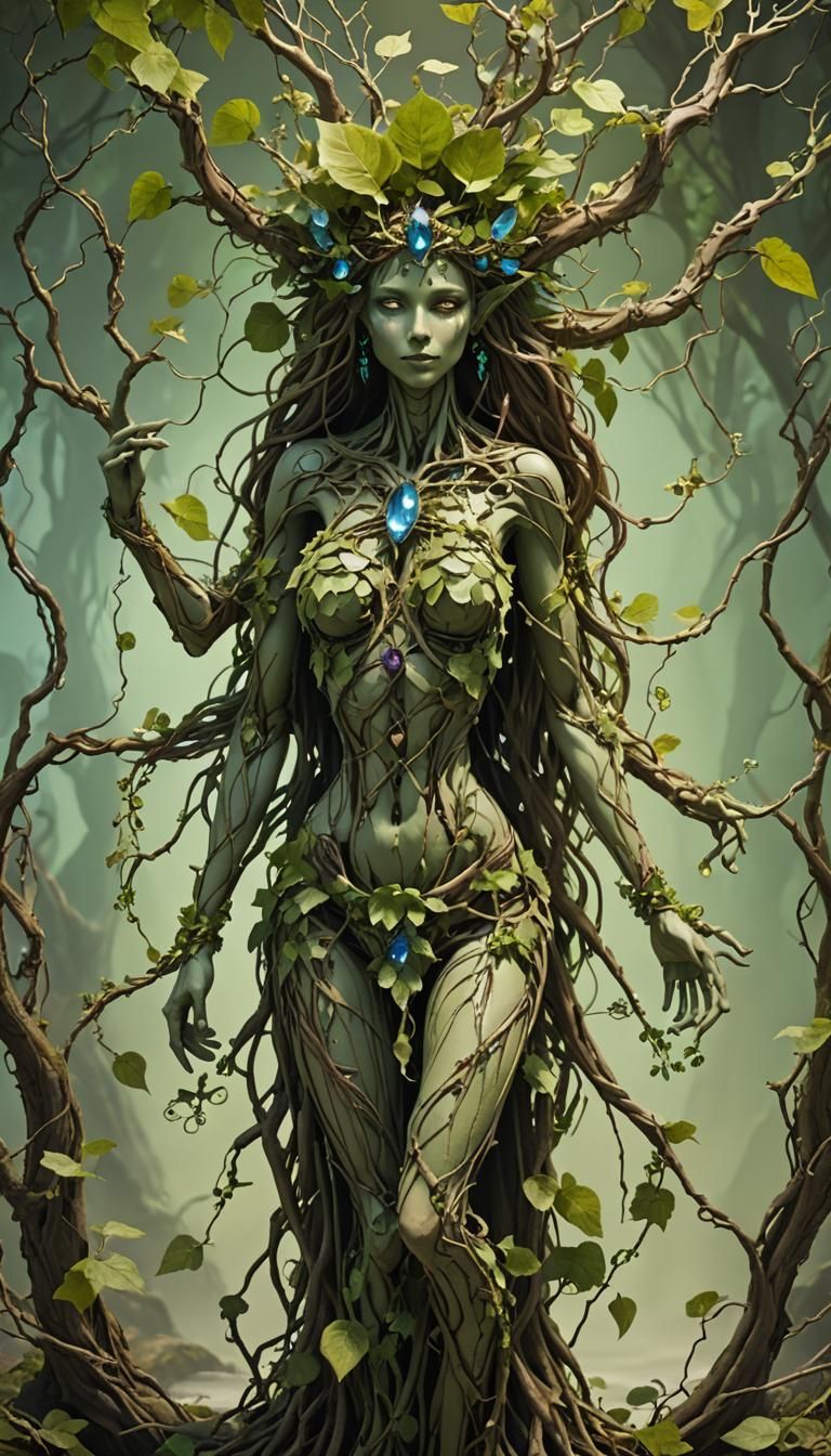 Sci-Fi Dryad Figure with Gem Eyes