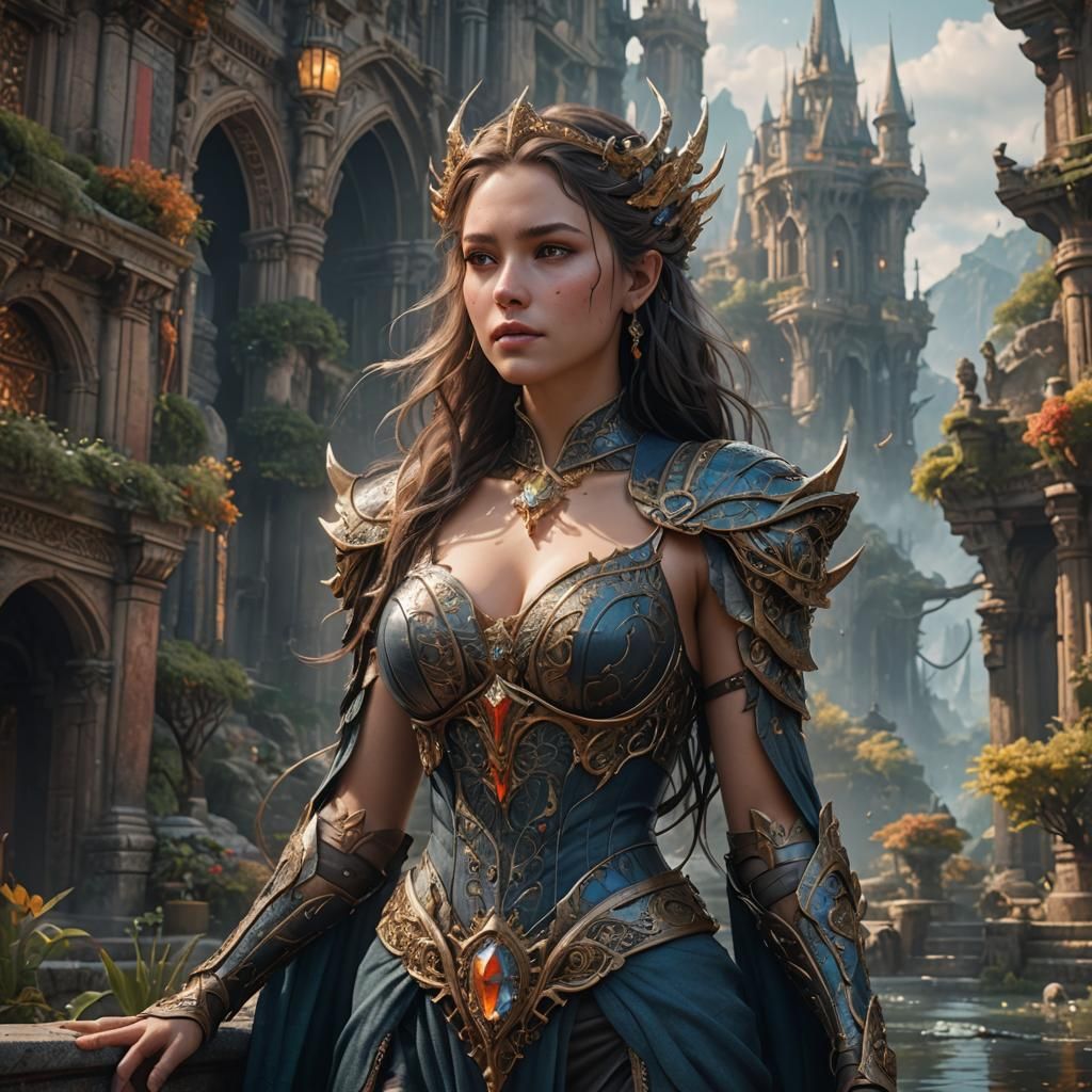 Beautiful Woman in a Detailed Fantasy Landscape