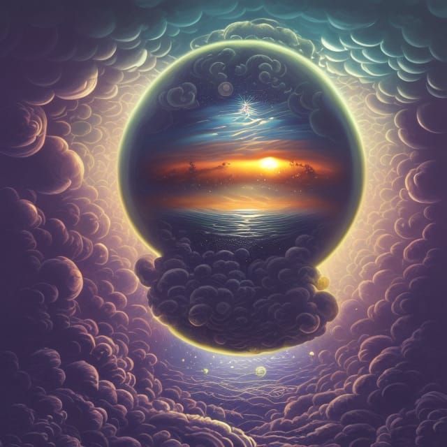 Elements in Cosmic Bubble: Detailed Ink Illustration