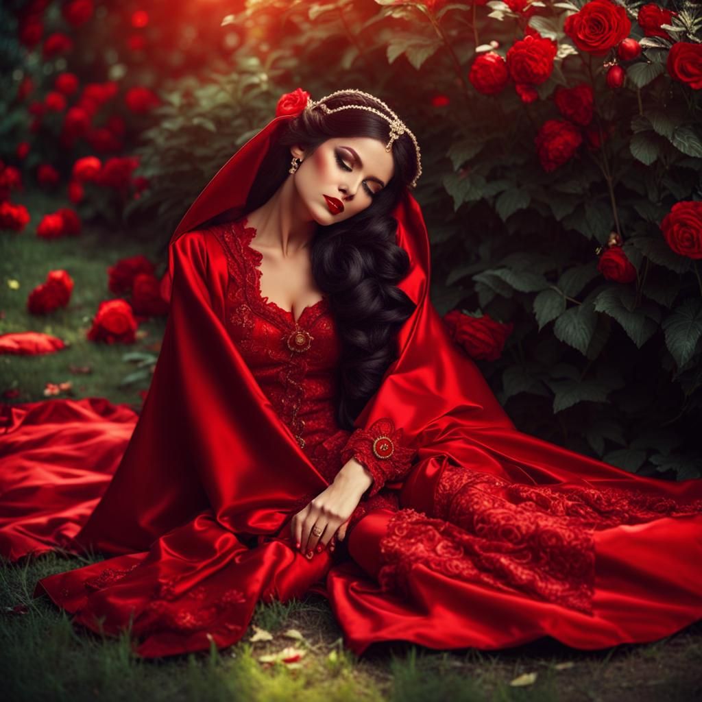 Sleeping Vampire Woman in Garden: Pin-Up Style