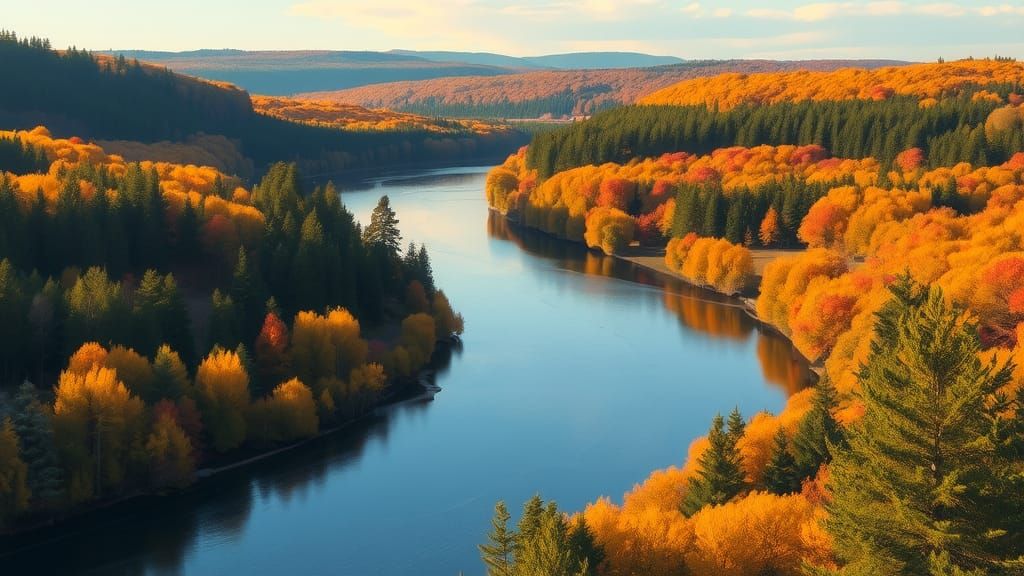 Autumn River Landscape Painting in Group of Seven Style