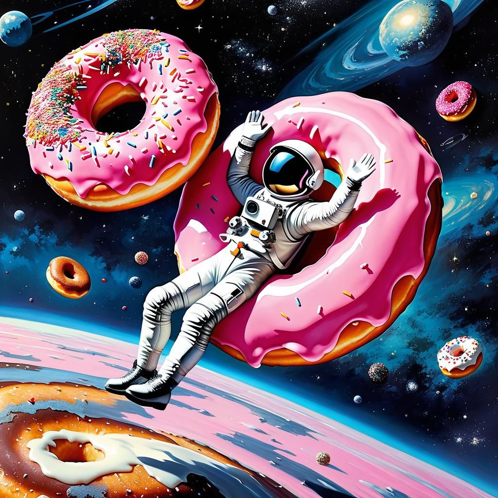 Astronaut on Donut in Retrofuturistic Space Art