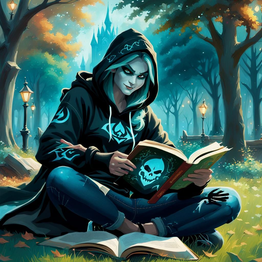 Sylvanas Windrunner Relaxing in Park, Ethereal Fantasy Art