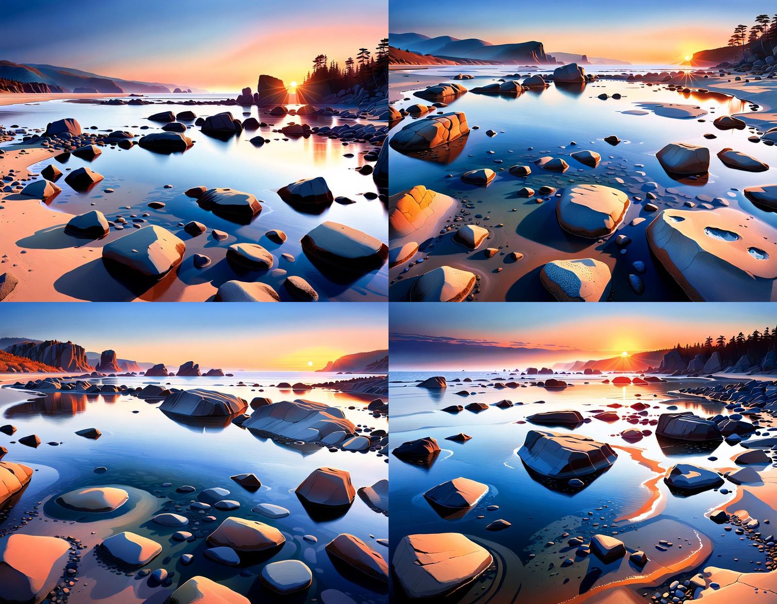 Serene Landscape with Ringed Planet at Sunset