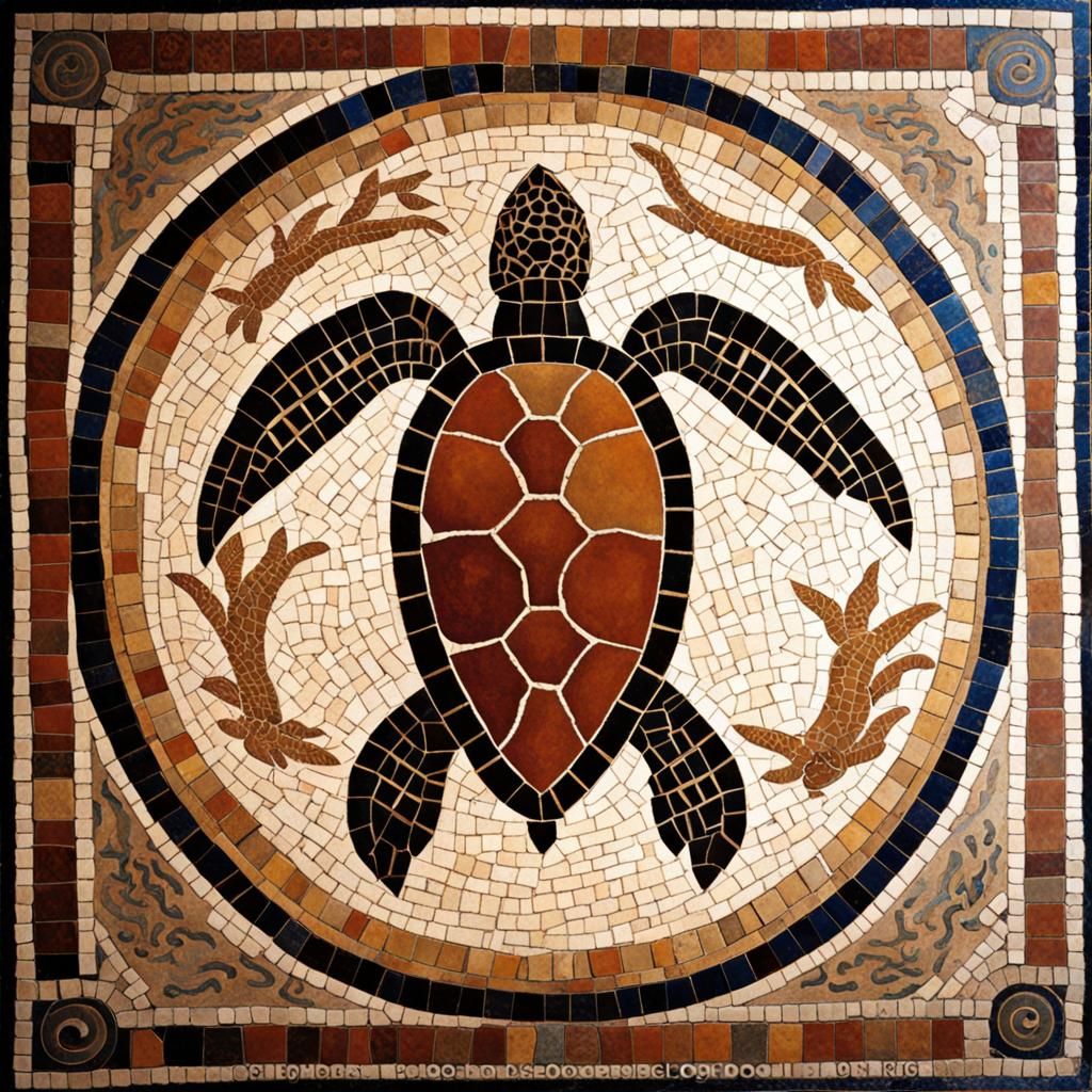 Ancient Greek Mosaic Floor with Sea Turtle