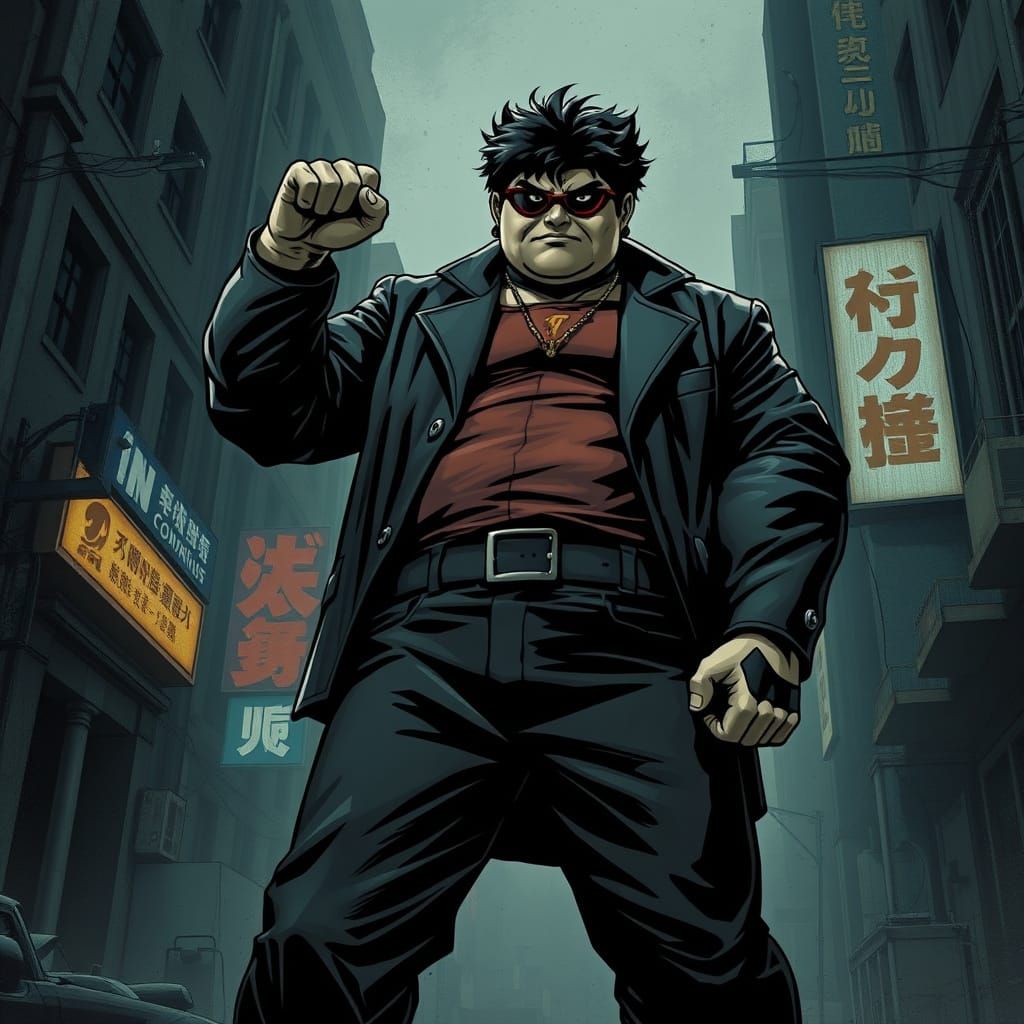 Heroic Fat Gum in Gritty Urban Landscape