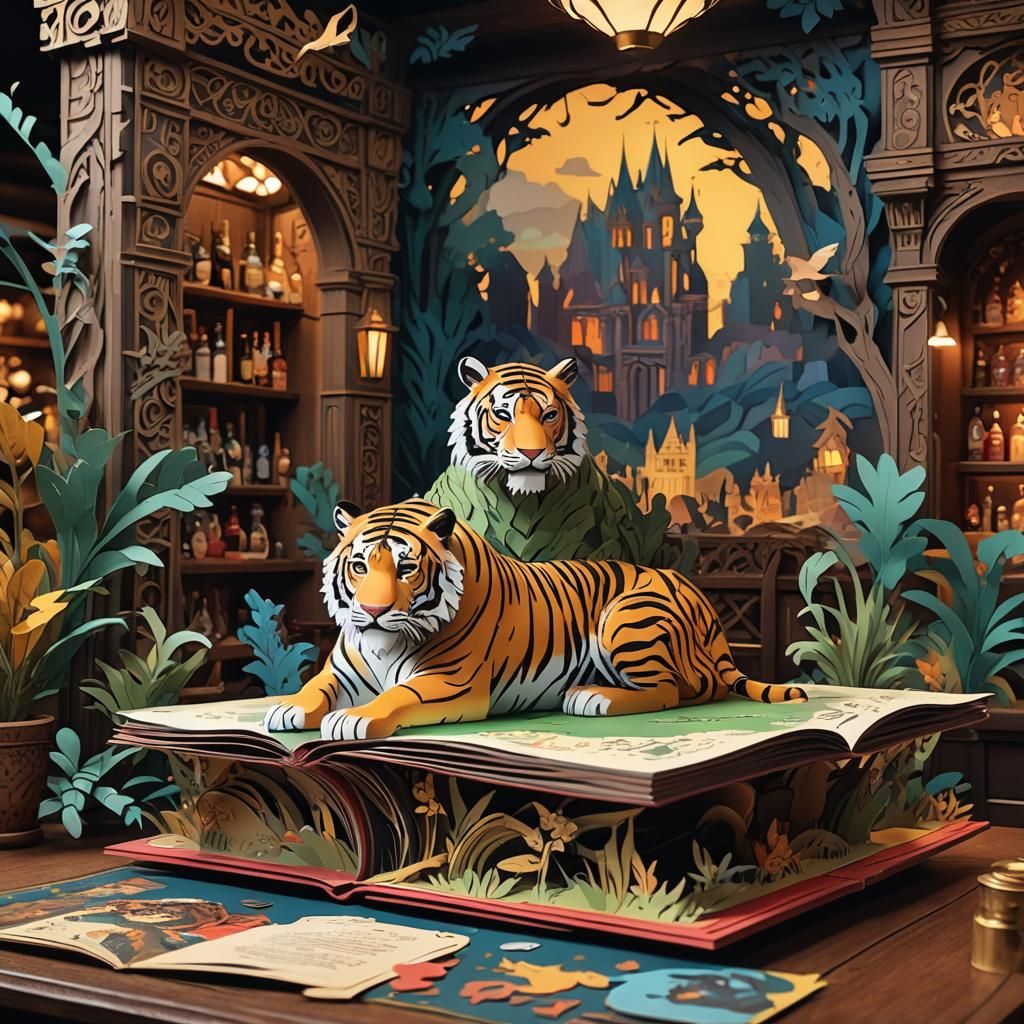 Detailed Paper Art Pop-Up Book Scene