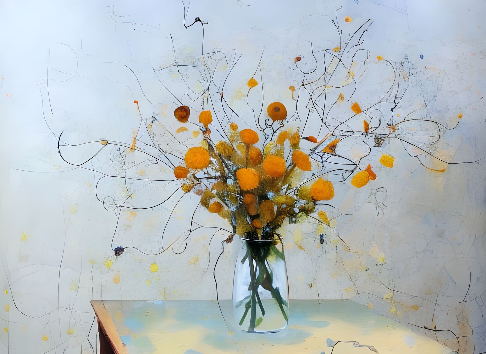 Dried Flower Arrangement by Window, Pollock-Vermeer Style