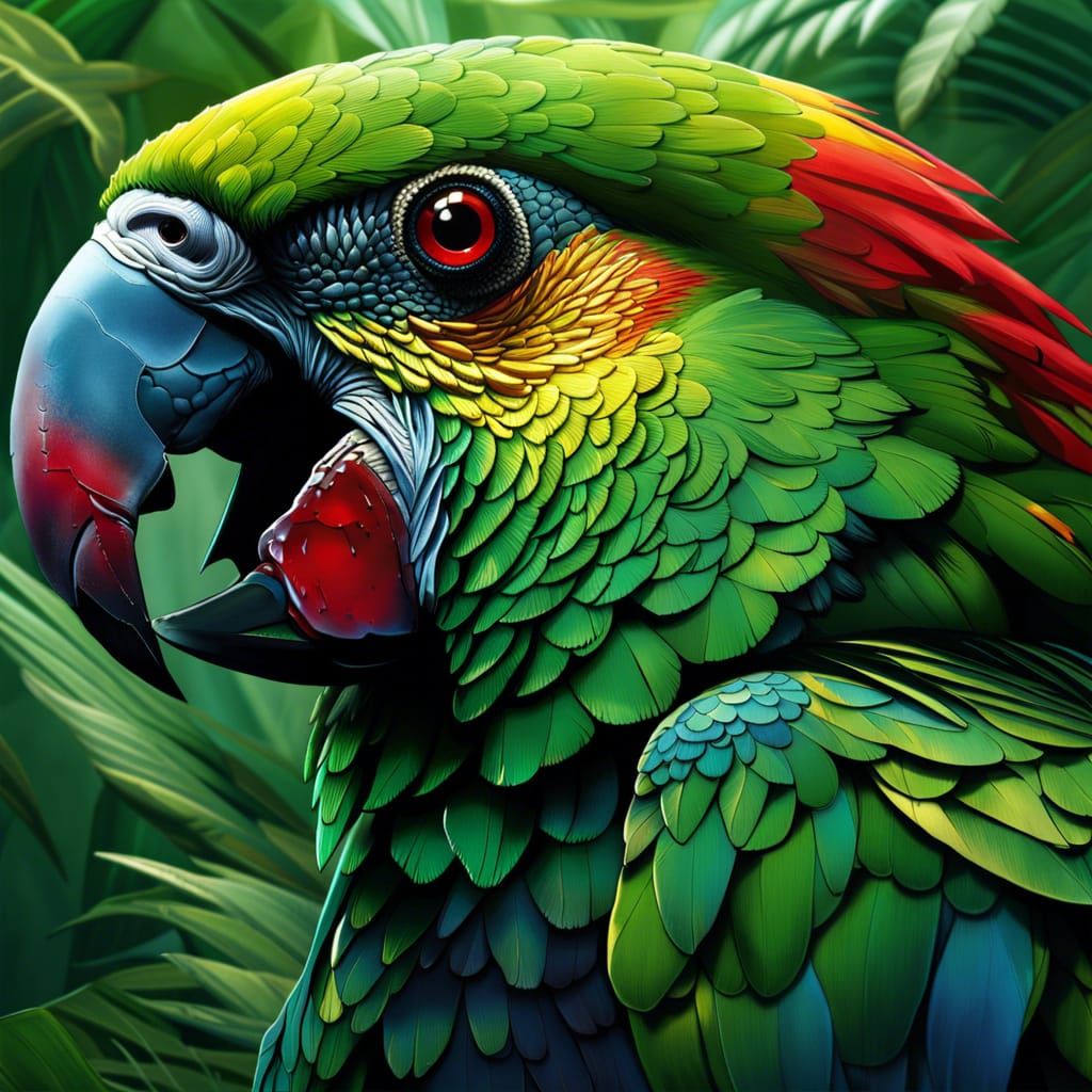 Fierce Ara Parrot in 3D Fused Glass Style