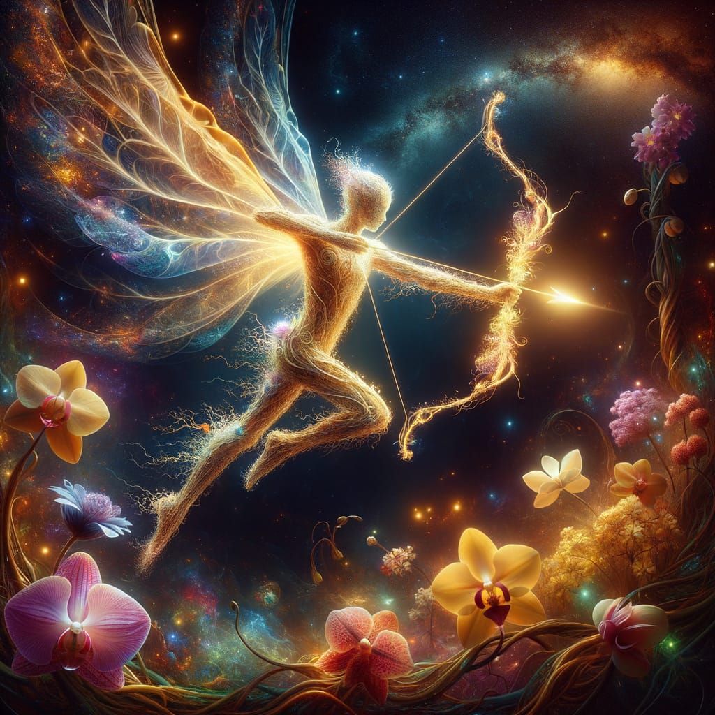 Celestial Archer Soars Through Vibrant Cosmic Bloom