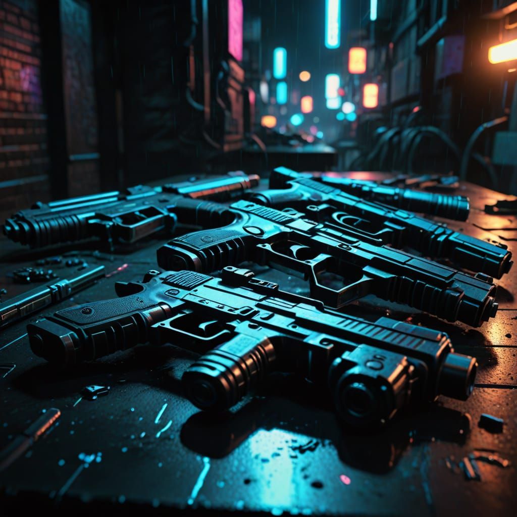 Guns in Neon Noir Style