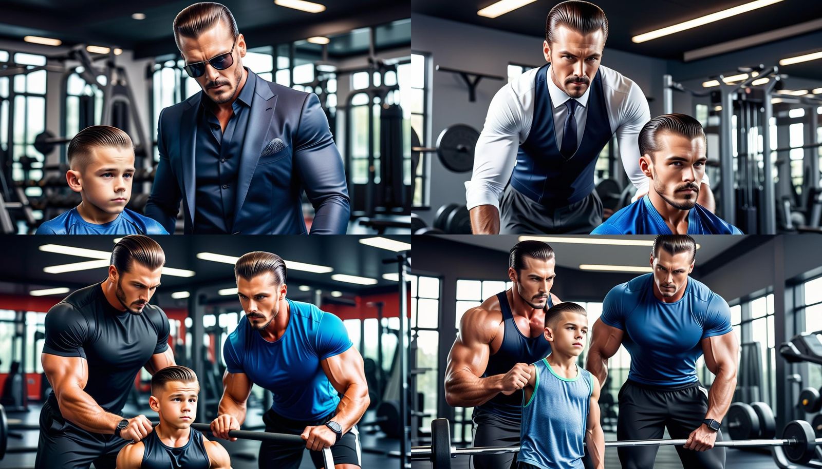 Father and Son Training in Gym