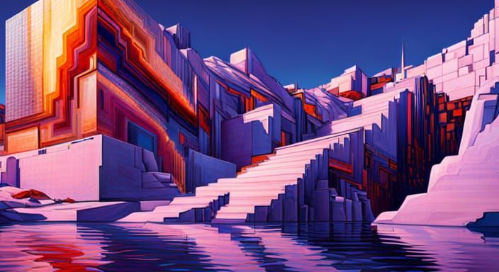 Pixel Art of Chichen Itza in Lyrical Abstraction