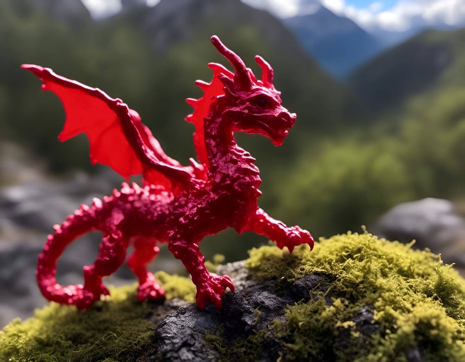 Miniature Red Dragon on Rocky Mountain