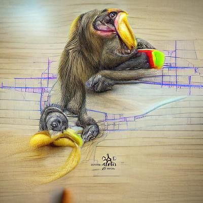 Monkey Eating Banana: 3D Pencil Sketch
