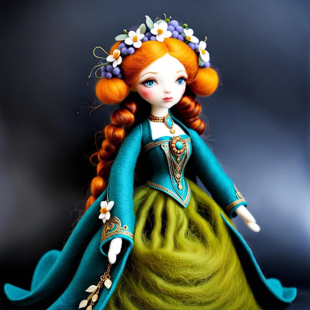 Needle Felt Doll in Art Nouveau Style