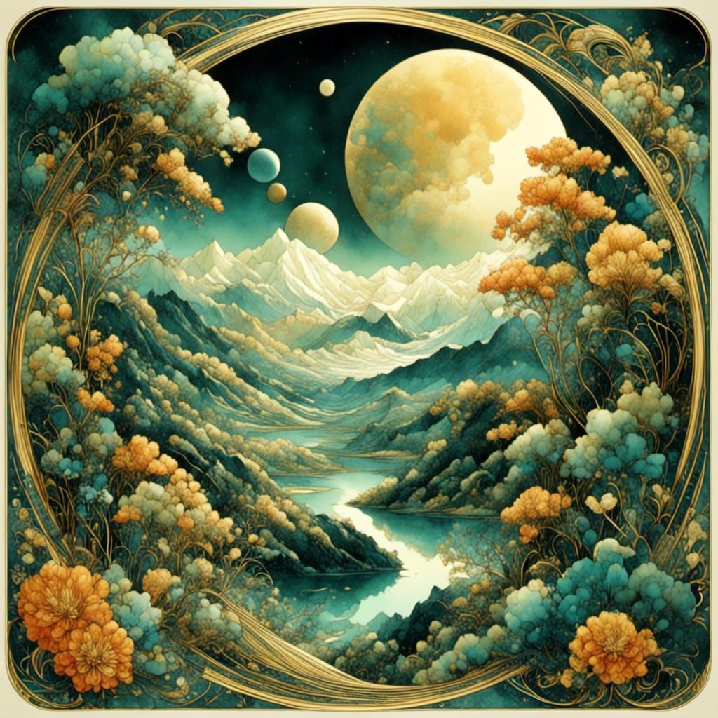 Lush Valley Portrait in Ink and Watercolor