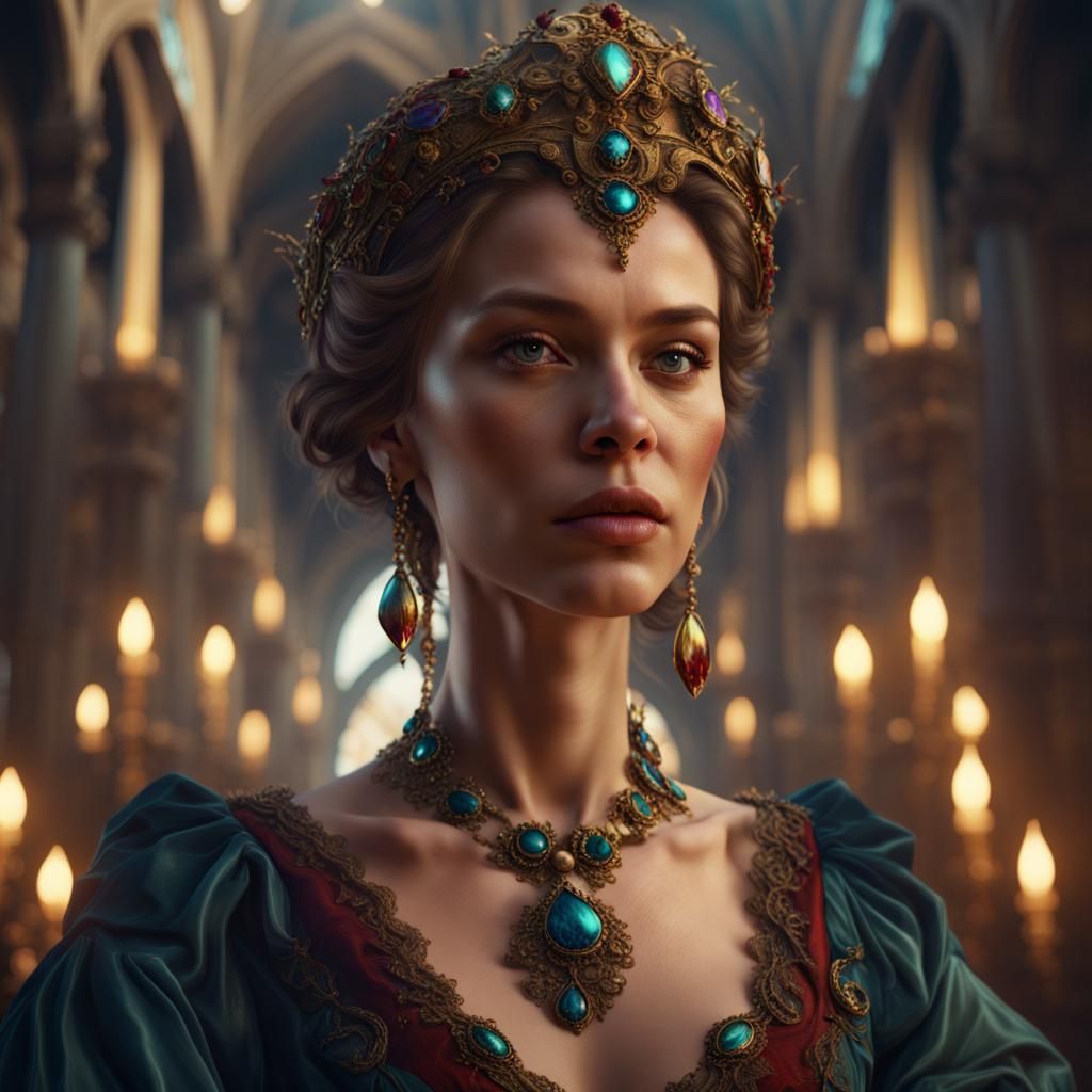 Renaissance Woman in Jewel Tones: Detailed Digital Art