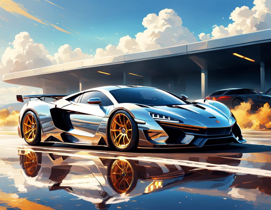 Luxurious Chrome Supercar in Vibrant Oil Painting Style