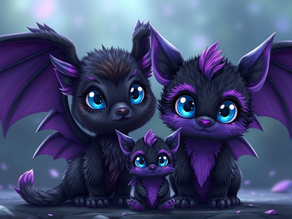 Cute Hyperrealistic Anime Family with Wings