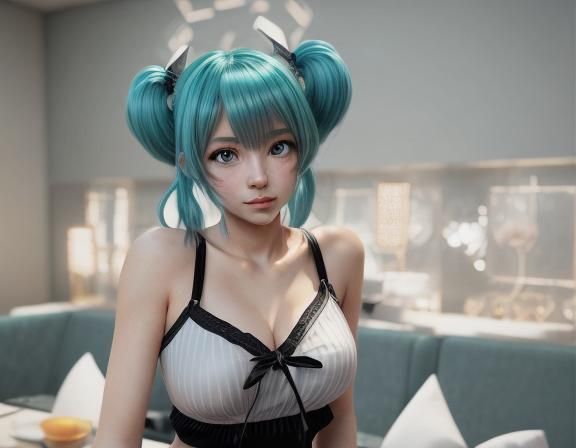 Hatsune Miku in Bra Outfit, Hyperrealistic 3D Anime Art