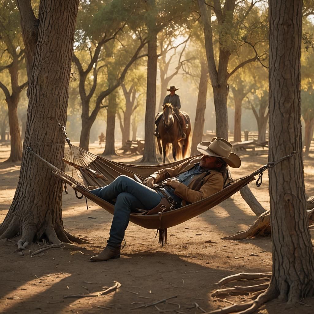 Cowboy Hammock Rest in Golden Hour Light