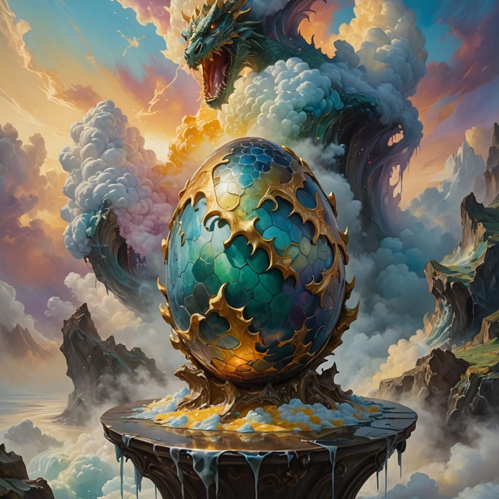 Surreal Dragon Egg in a Dreamlike Oil Painting