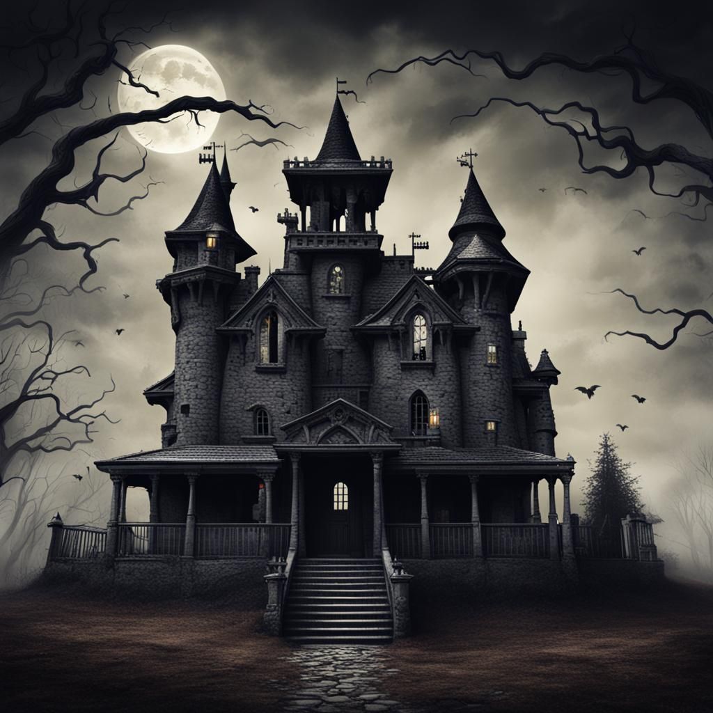 Creepy Castle in Ominous Dark Tones