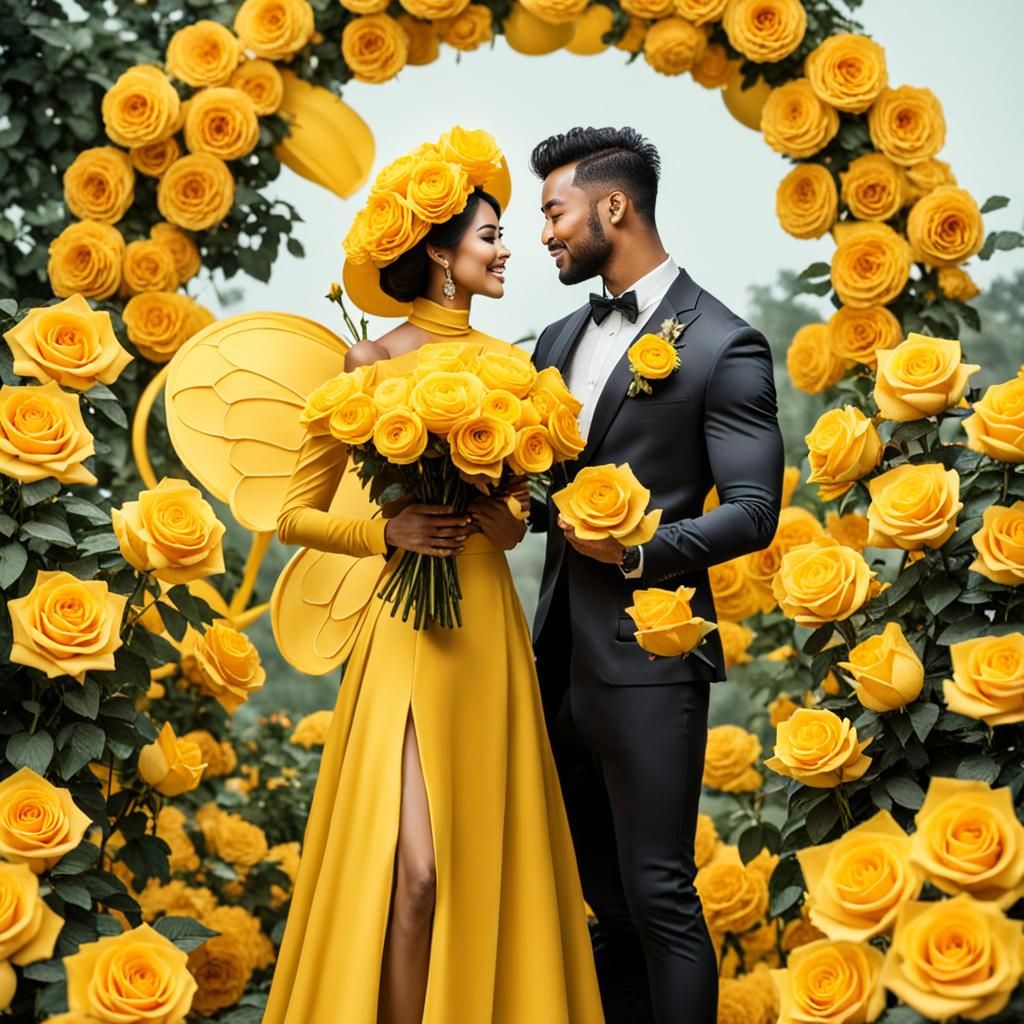 Yellow Wedding Proposal with Roses and Butterflies