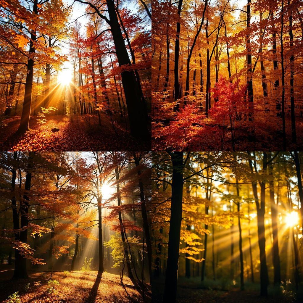 Autumn Forest Bathed in Warm Sunlight