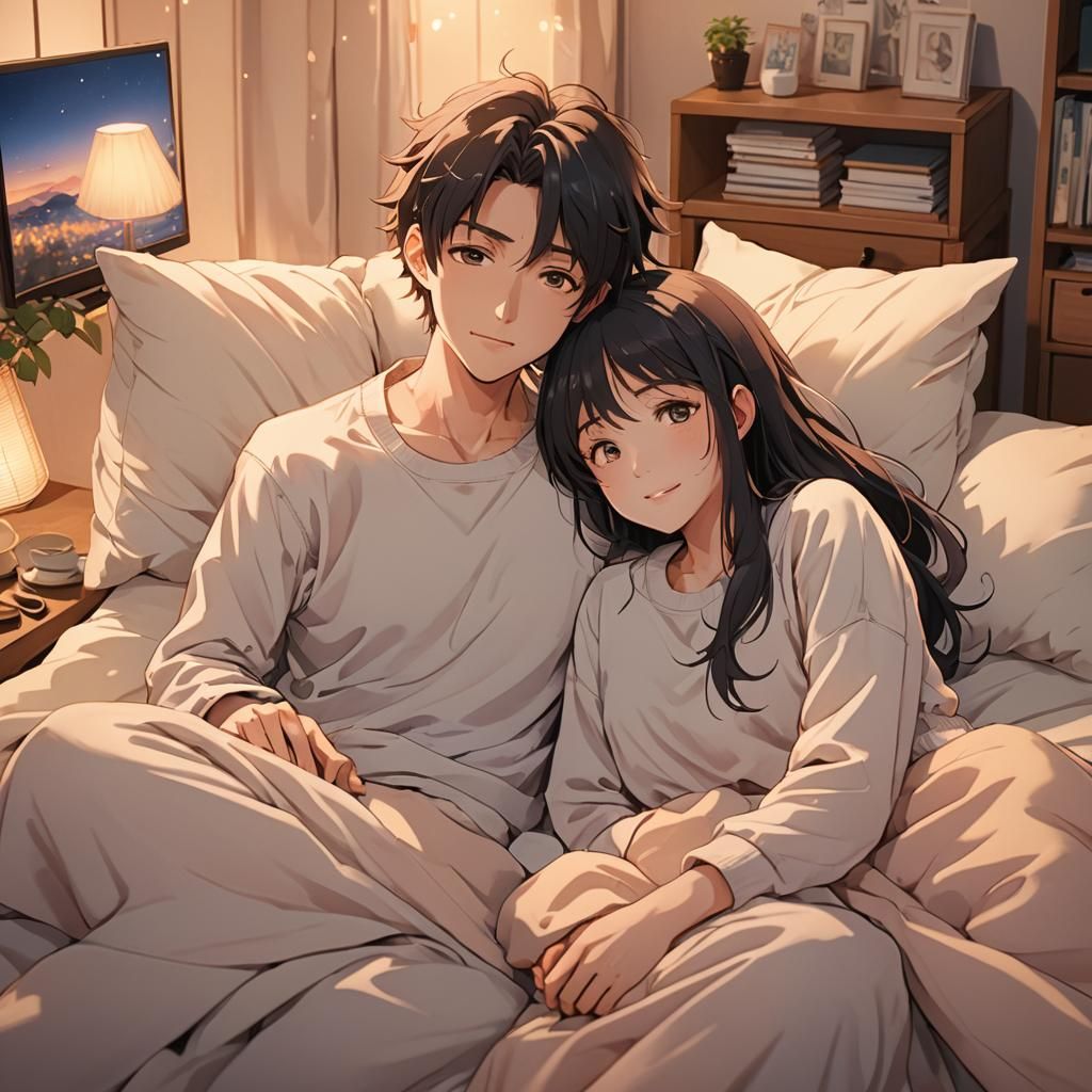 Cozy Anime Couple Watching a Movie