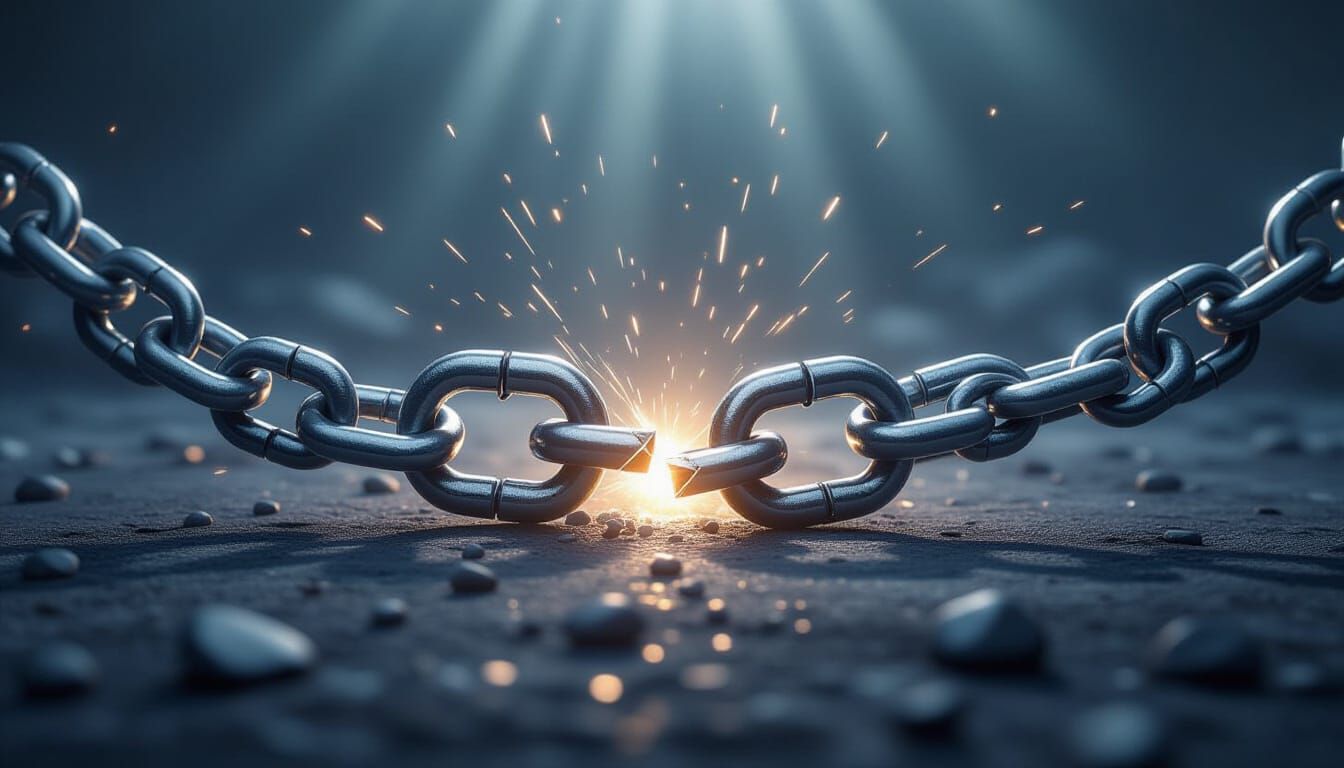 Broken Silver Chain Symbolizing Liberation in Dramatic Light