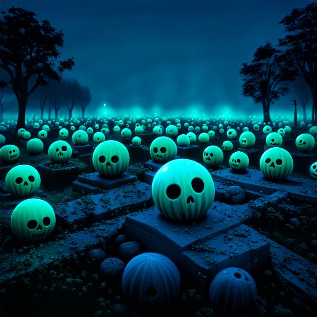 Spooky Cemetery with Pixar-Style Ghost Orbs