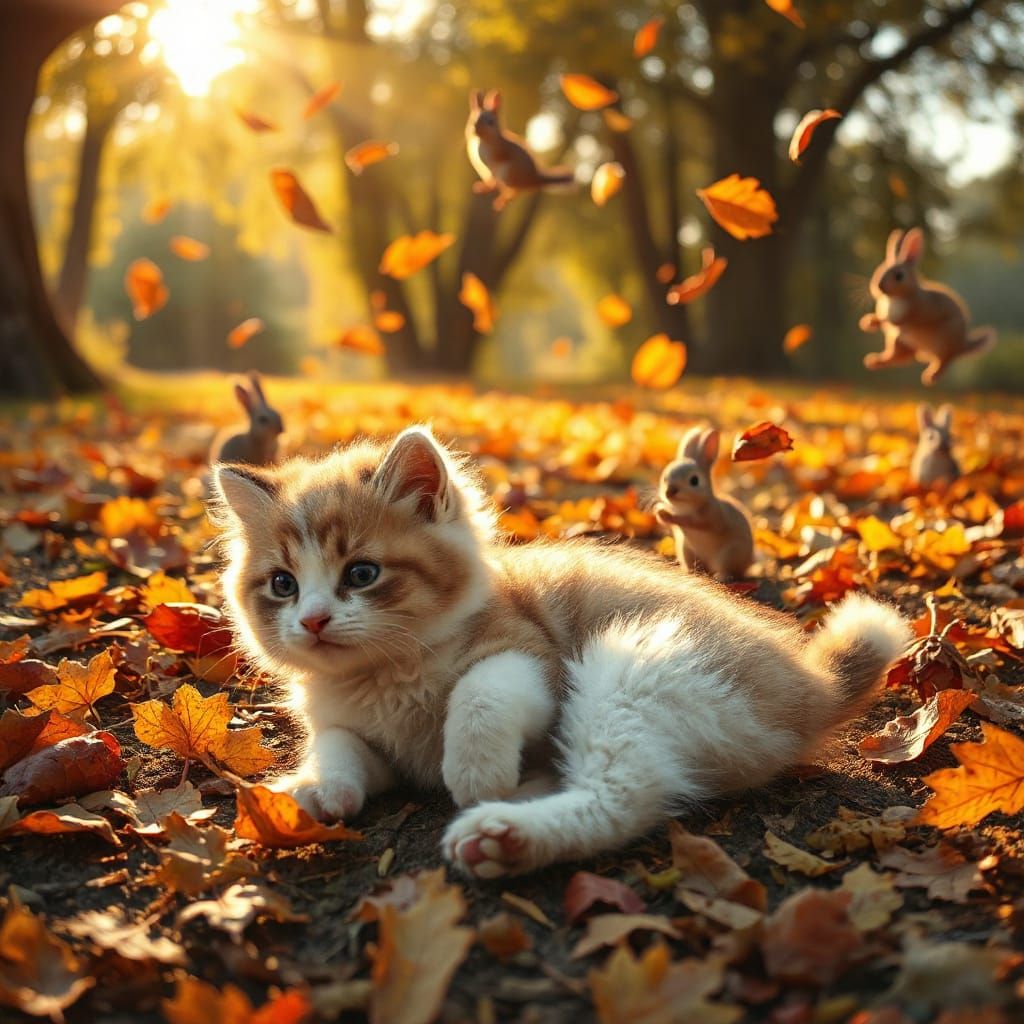 Adorable Animals Play in Autumn Forest