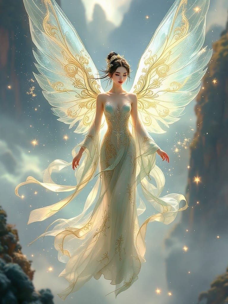 Ethereal Chinese Temple Fairy in Celestial Hanfu Attire
