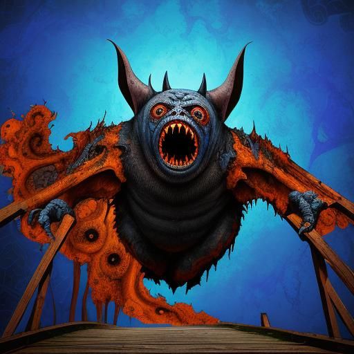 Emotive Giant Baby Bat Screaming in a Surreal Landscape