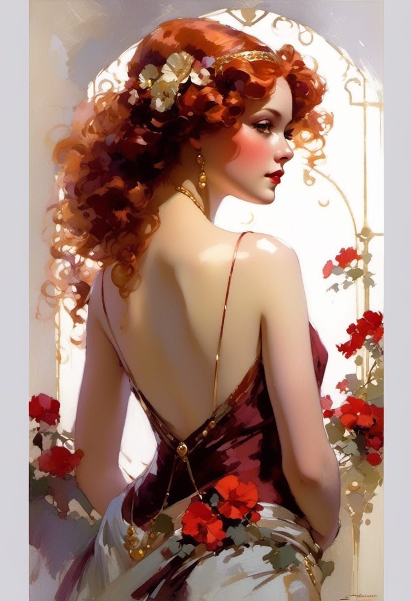 Flapper Girl Portrait in Dreamy Surrealist Style