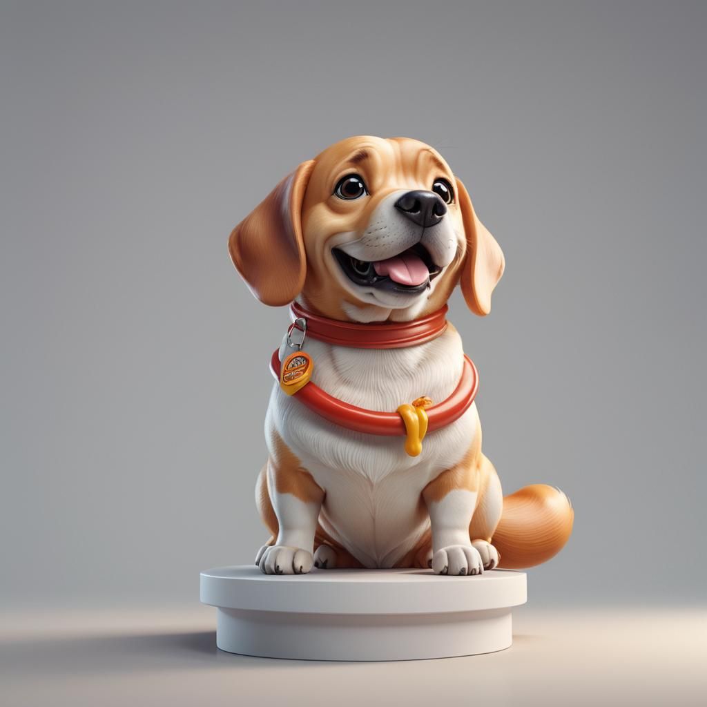 Cute Hotdog Dog on Pedestal, 3D Render