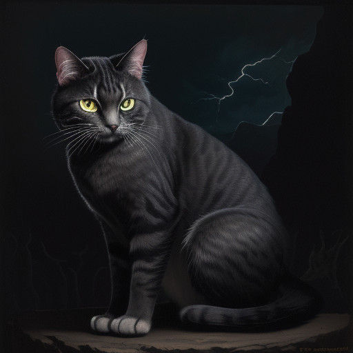 Baroque Cat in Moonlit Storm