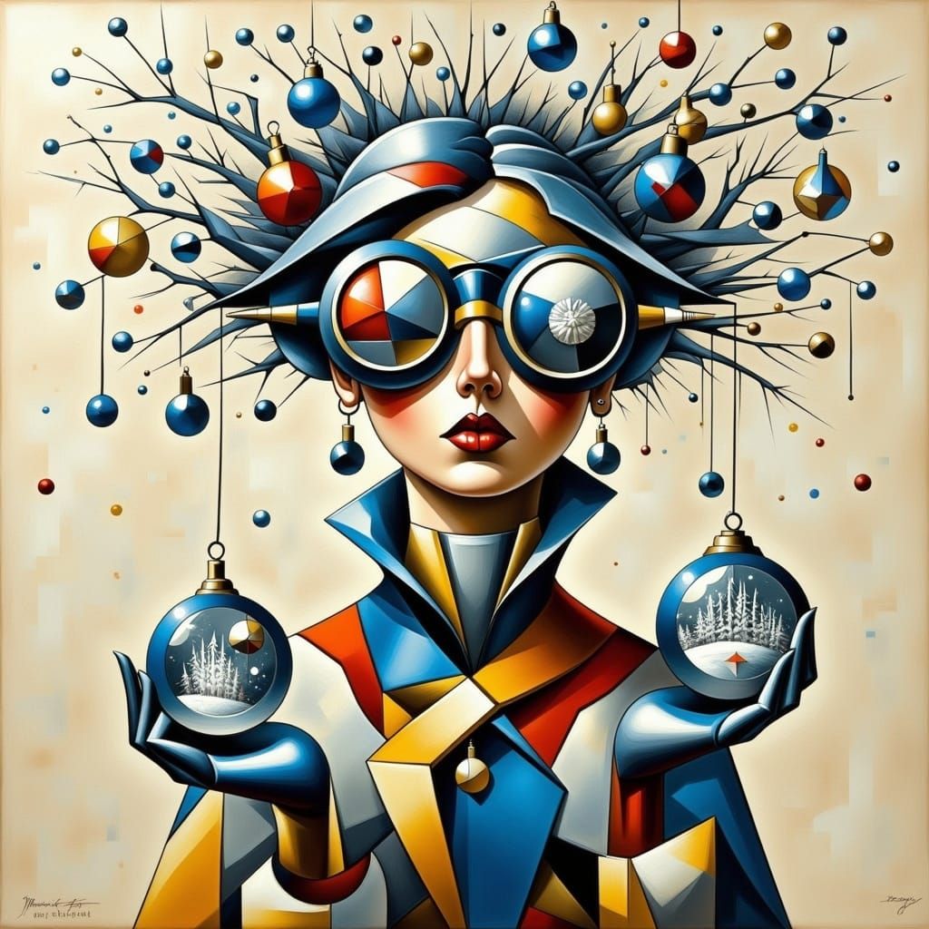 Cubist Artisan with Snowstorms, Picasso-Braque Style