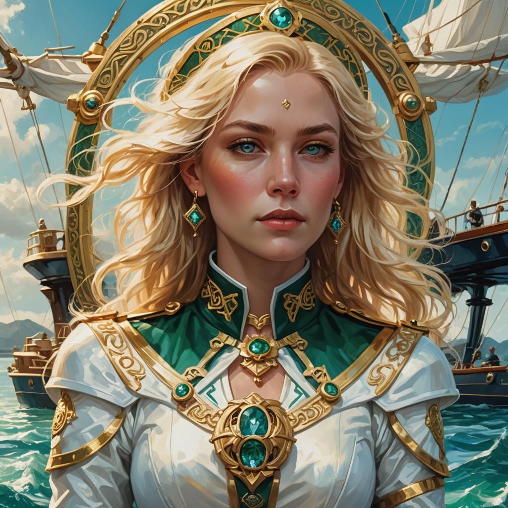 Fantasy Portrait of Woman in Gold Uniform as Digital Art