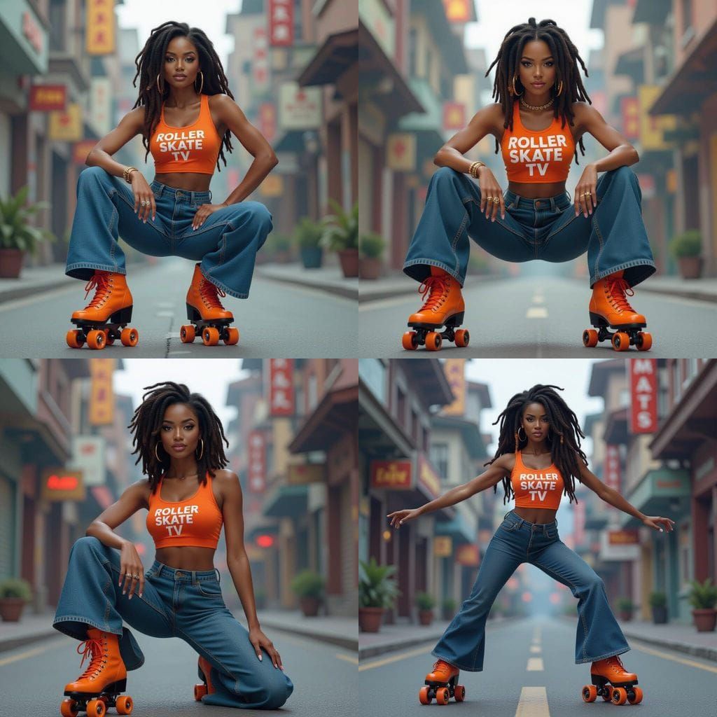 Woman Poses in Orange Roller Skates and Crop Top