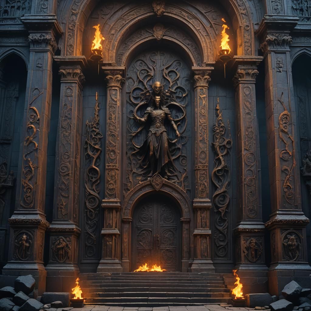 Hades in Hellish Gothic Palace, Dark Fantasy Art
